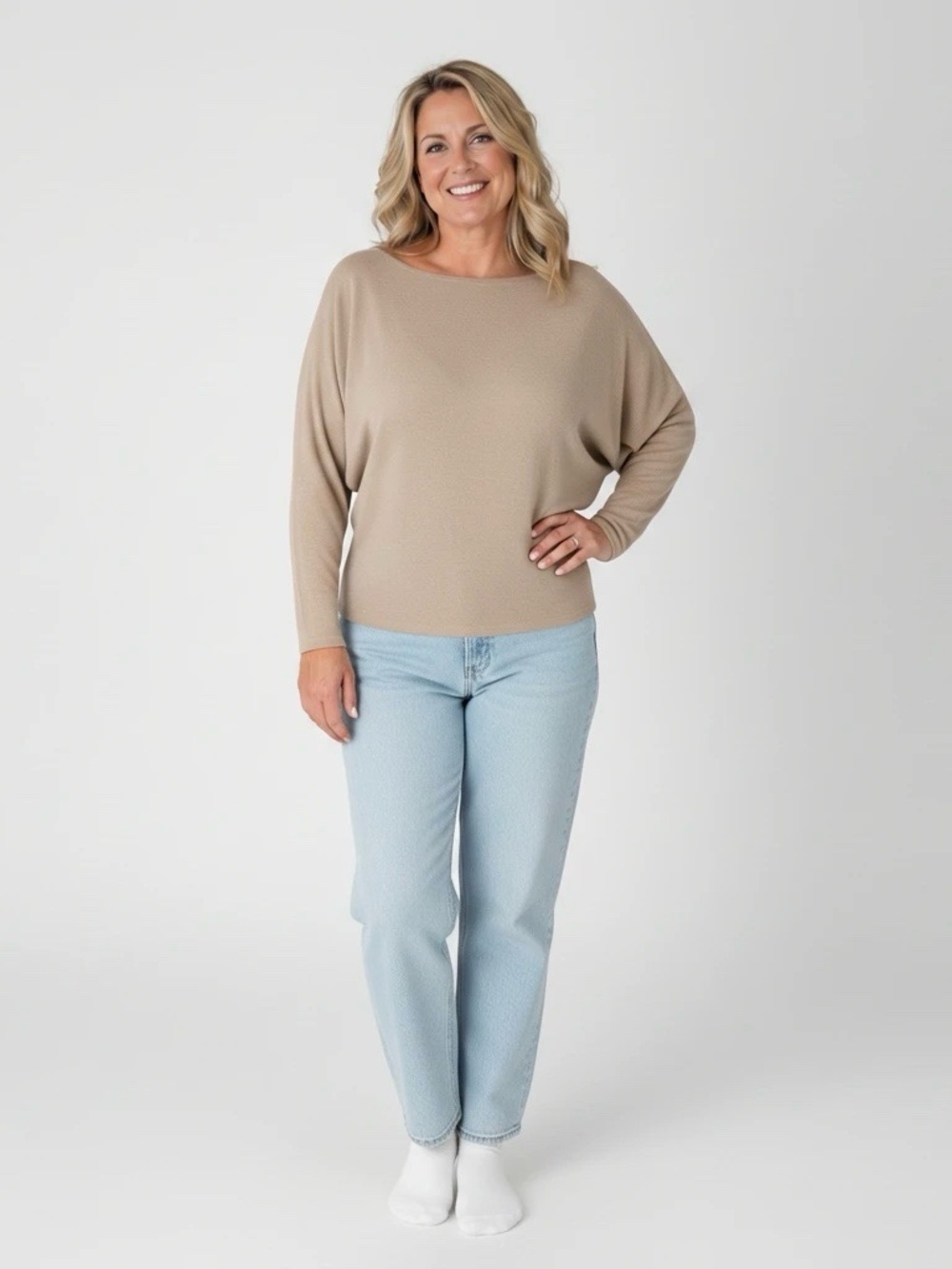 Ally Fashion Beige Relaxed Fit Dolman Sleeve Top – Women’s Large